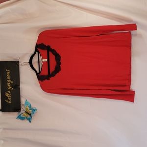 Soma Women's Long-sleeved Red Top w/ Lace